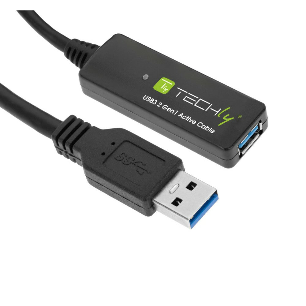 Techly ICUR30100G USB 3.2 Gen 1 Active Extension Cable 10m USB A Black