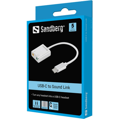 Sandberg 136-26 USB-C to Sound Link Audio Adapter – 3.5mm Headphone Jack, Silver