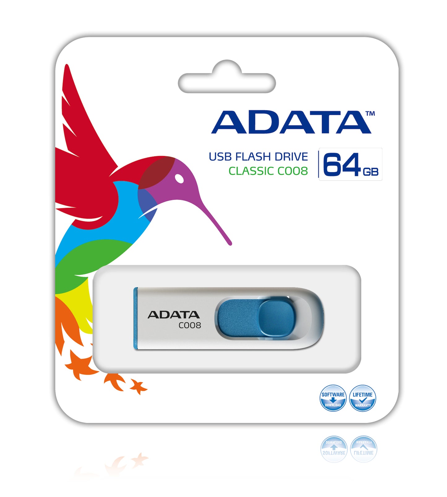 ADATA AC008-64G-RWE USB Flash Drive 64GB Slide USB 2.0 Blue/White