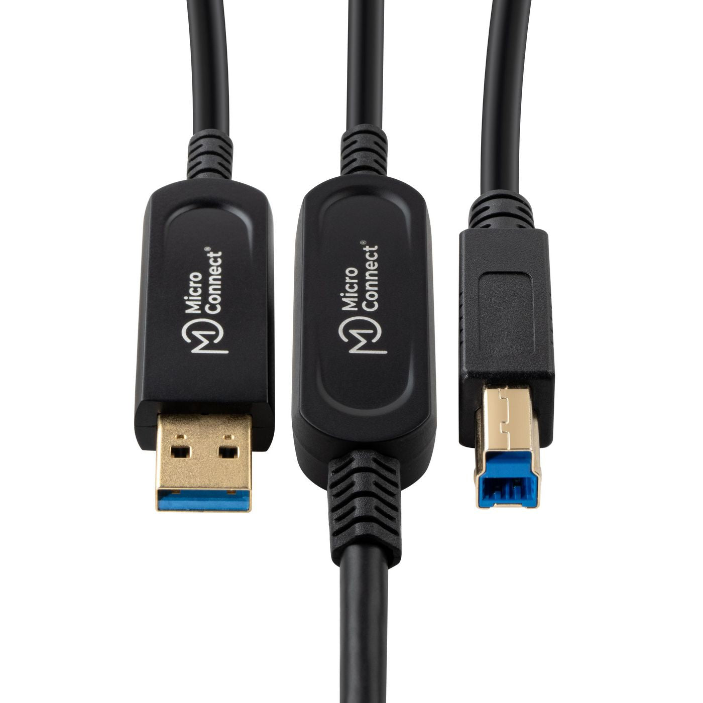 MicroConnect MC-USB3.0AB25OP USB 3.2 Gen 2 A-B Optic Fibre Cable 25m – 10Gbps, Black