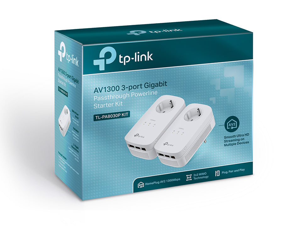 TP-Link TL-PA8030P KIT PowerLine Network Adapter – 1200 Mbit/s 3-Port Gigabit AV2
