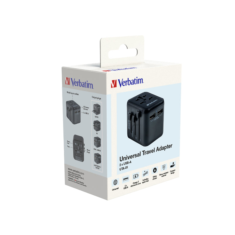 Verbatim 49543 Universal Travel Adapter – Power Plug Adapter 2x USB-A 12W Black