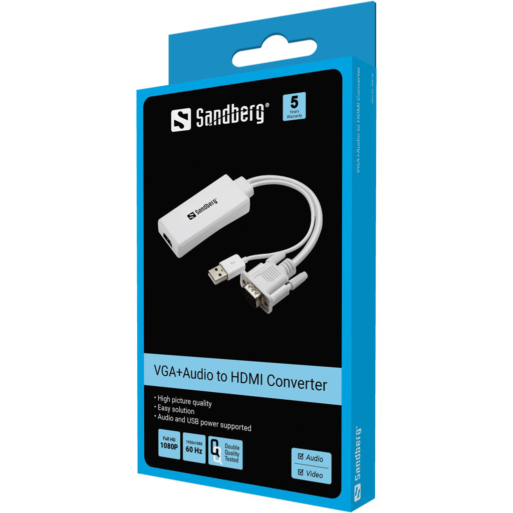 Sandberg 508-78 VGA+Audio to HDMI Converter – Full HD Video Adapter, RoHS