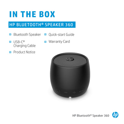 HP 2D799AA Portable Bluetooth Speaker – 360° Mono, Black, 200g
