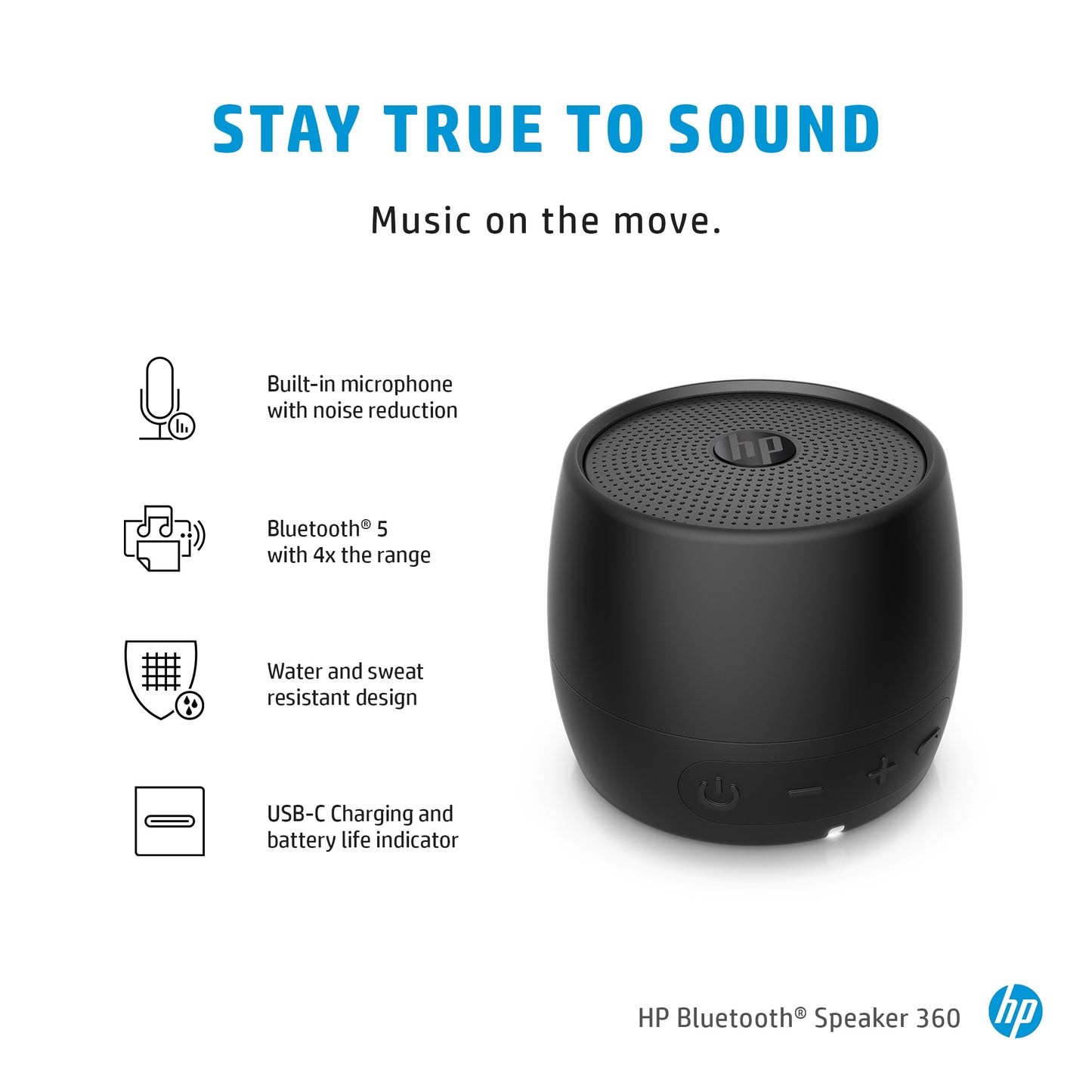 HP 2D799AA#ABB Portable Bluetooth Speaker – Mono, Black, 200g