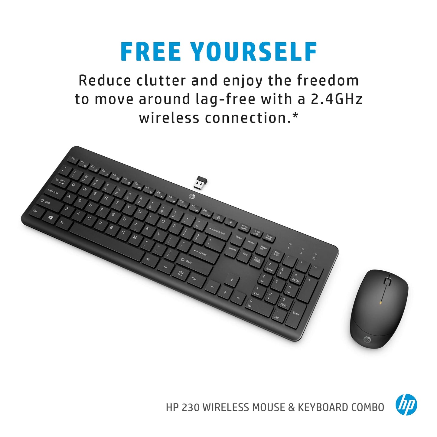 HP 18H24AA#UUZ Wireless Mouse and Keyboard Combo – Full-Size, 2.4GHz, Black