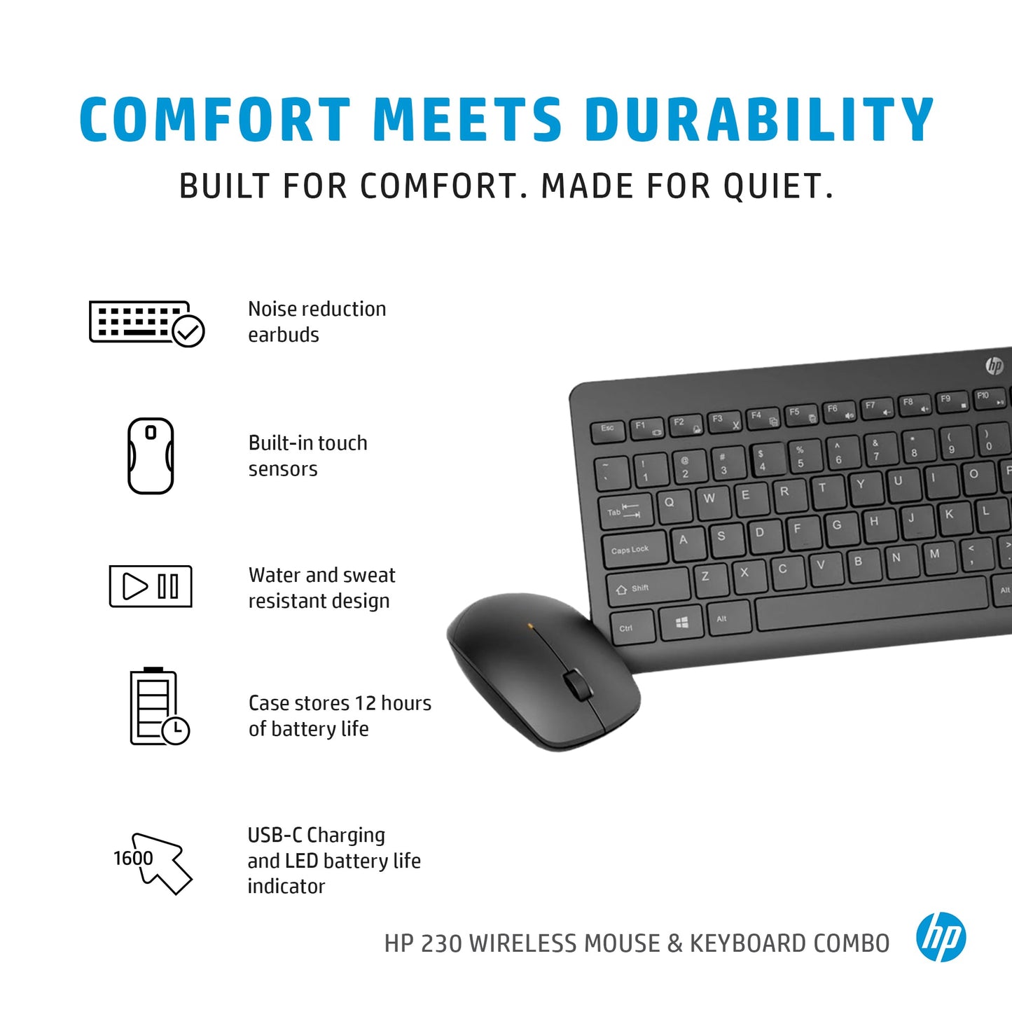 HP 18H24AA#UUZ Wireless Mouse and Keyboard Combo – Full-Size, 2.4GHz, Black