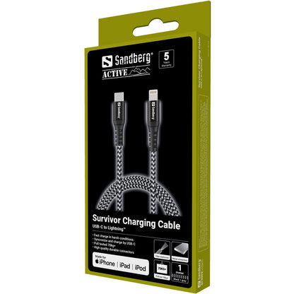 Sandberg 441-55 Survivor USB-C to Lightning Cable 1m – Kevlar Reinforced, Fast Charge