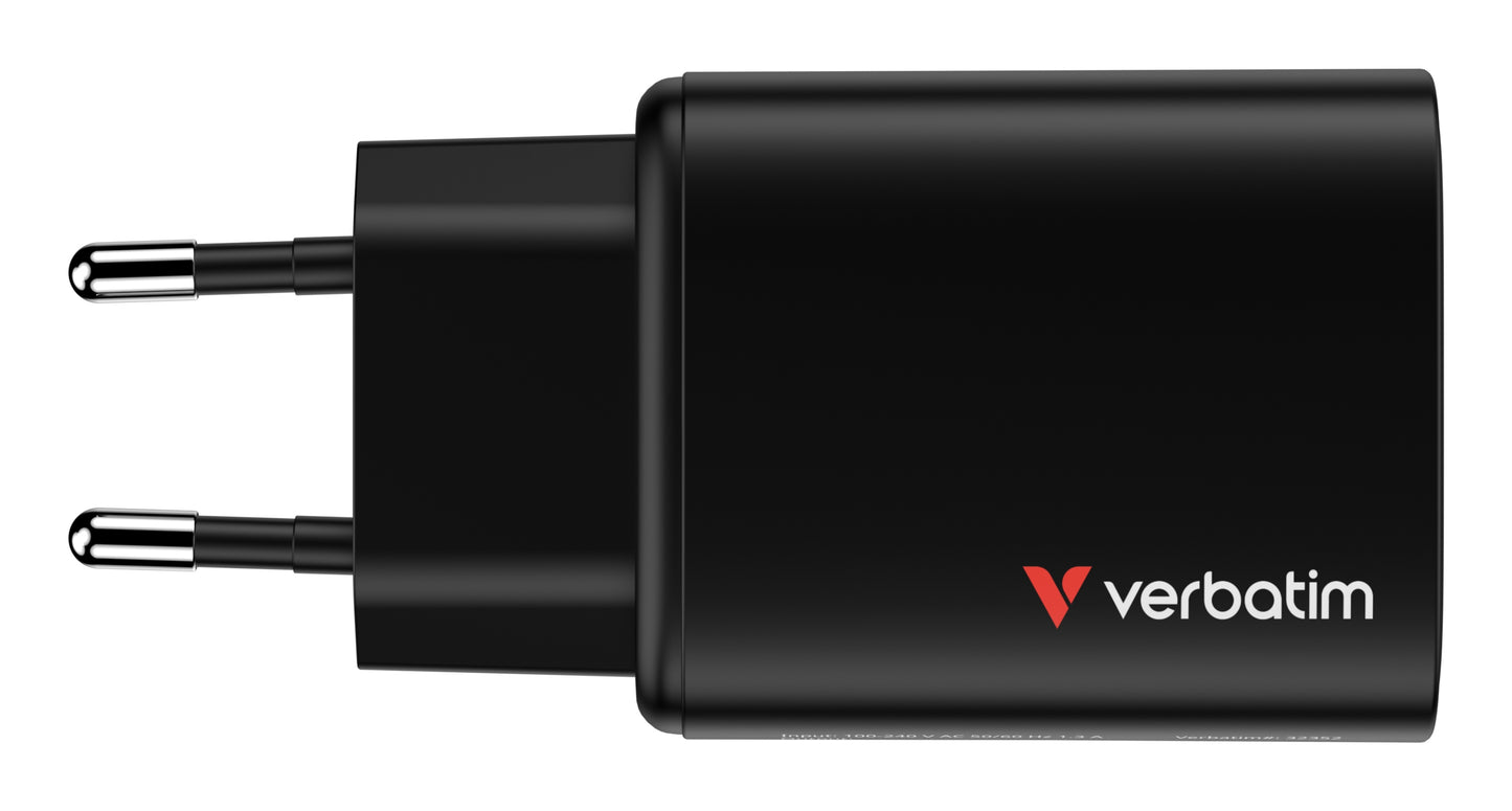 Verbatim 32352 GaN Charger 65W EU Plug Black – USB-C & USB-A Fast Charging