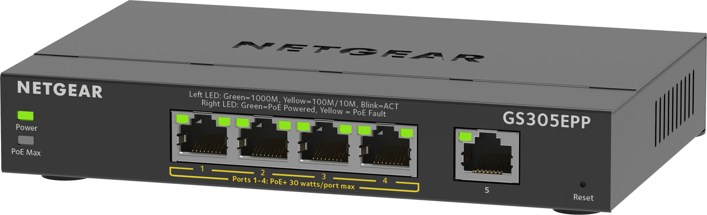Netgear GS305EPP-100PES 5-Port Gigabit Ethernet Managed PoE+ Switch – L2/L3, 10Gbps