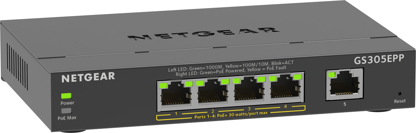 Netgear GS305EPP-100PES 5-Port Gigabit Ethernet Managed PoE+ Switch – L2/L3, 10Gbps