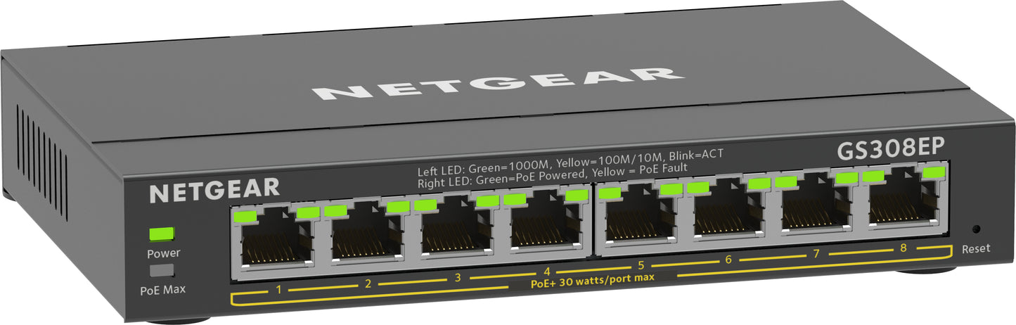 Netgear GS308EP-100PES 8-Port Gigabit Ethernet PoE+ Managed Switch – L2/L3, 16Gbps