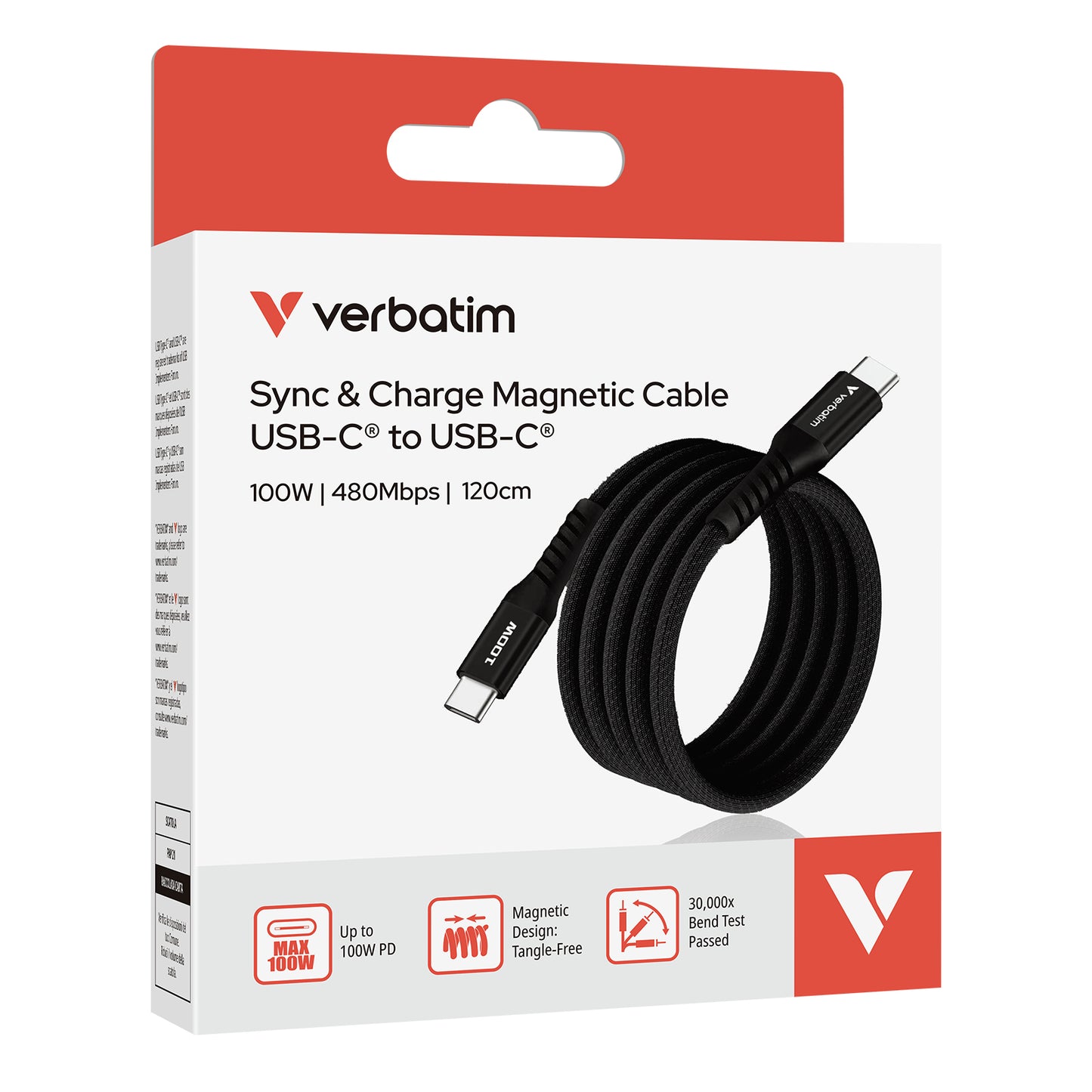 Verbatim 31863 USB-C to USB-C Magnetic Cable 100W 1.2m Black
