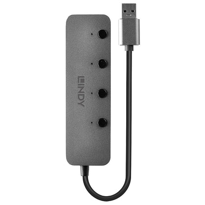 Lindy 43309 4 Port USB 3.0 Hub with On/Off Switches – SuperSpeed 5Gbps, Grey