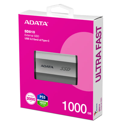 ADATA SD810-1000G-CSG 1TB External SSD – USB 3.2 Gen 2x2 Type-C, IP68, Aluminium