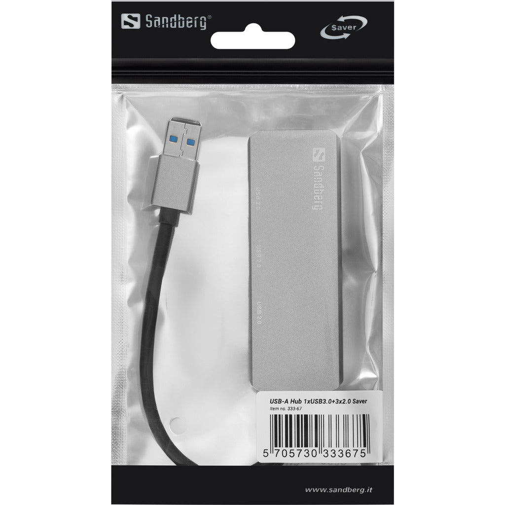 Sandberg 333-67 USB-A Hub – 4-Port Aluminium USB 3.0/2.0 Splitter