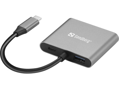 Sandberg 136-44 USB-C Dock – Dual HDMI, USB, Power Delivery, Aluminium