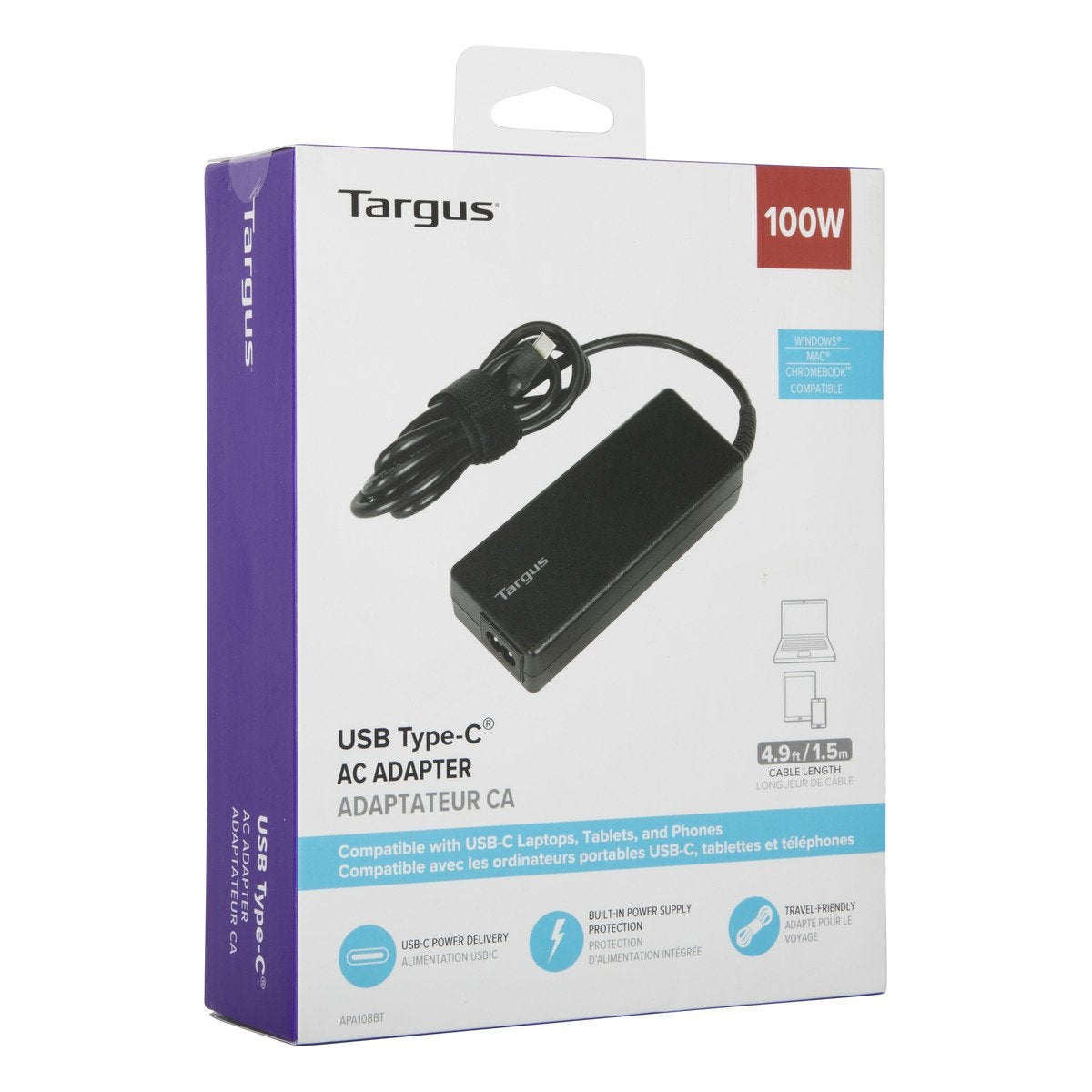 Targus APA108EU 100W USB-C Power Adapter – AC-to-DC Charger Black