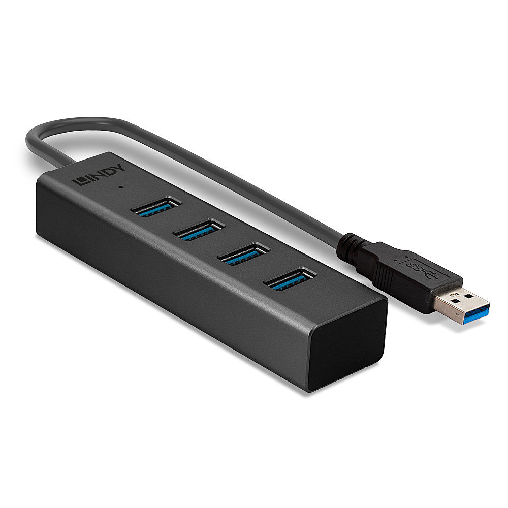 Lindy 43324 4 Port USB 3.0 Hub – High-Speed 5Gbps, Aluminium, Black