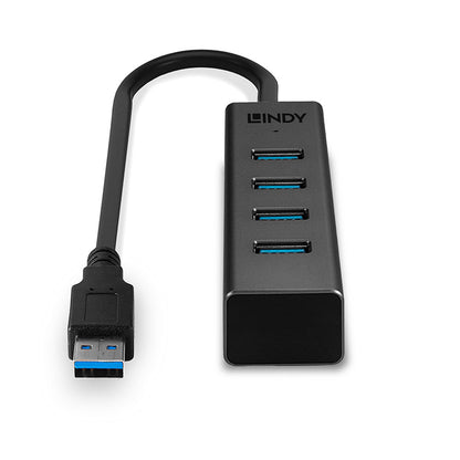 Lindy 43324 4 Port USB 3.0 Hub – High-Speed 5Gbps, Aluminium, Black