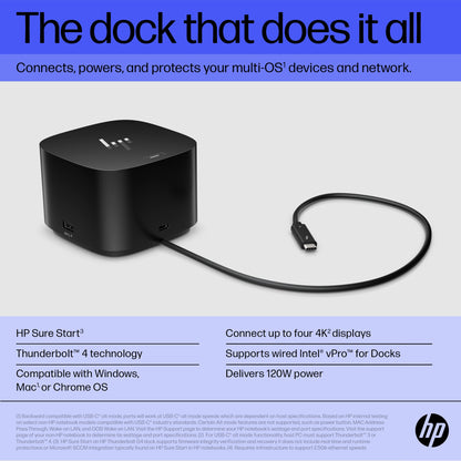 HP 4J0A2AA#ABB Thunderbolt Dock 120W G4 – Docking Station, Thunderbolt 4, 100W Power