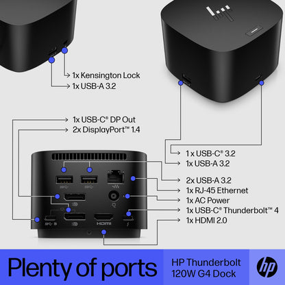 HP 4J0A2AA#ABB Thunderbolt Dock 120W G4 – Docking Station, Thunderbolt 4, 100W Power