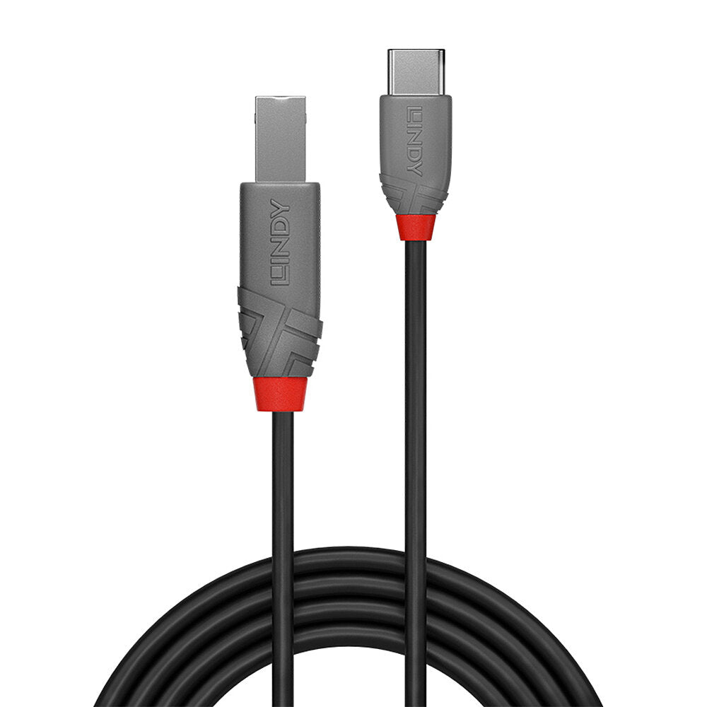 Lindy 36942 USB 2.0 Type C to B Cable – 2m Anthra Line, Black