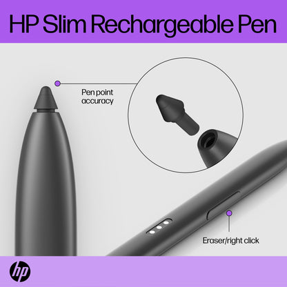 HP 630W7AA#AC3 Slim Rechargeable Pen – Black Stylus, Built-in Battery