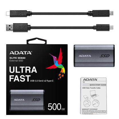 ADATA AELI-SE880-500GCGY 500GB External SSD – USB-C 3.2 Gen 2, Grey