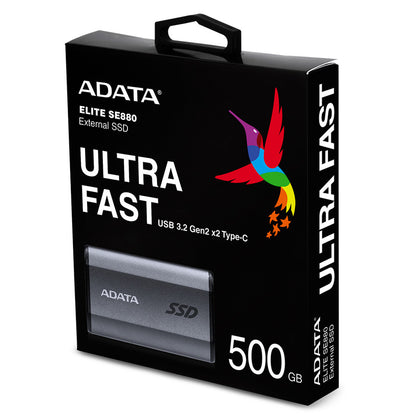 ADATA AELI-SE880-500GCGY 500GB External SSD – USB-C 3.2 Gen 2, Grey