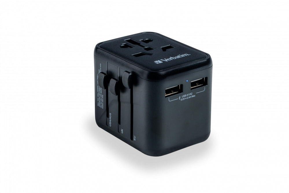 Verbatim 49543 Universal Travel Adapter – Power Plug Adapter 2x USB-A 12W Black