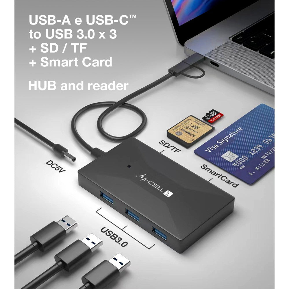 Techly IUSB-CARD-AC582 Card Reader – USB 3.2 Gen 1 Type-A/Type-C, Black