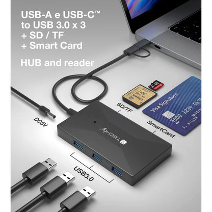 Techly IUSB-CARD-AC582 Card Reader – USB 3.2 Gen 1 Type-A/Type-C, Black