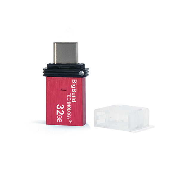 BigBuild Technology 32GB Red Dual Drive Type C OTG USB Memory Stick, USB Drive