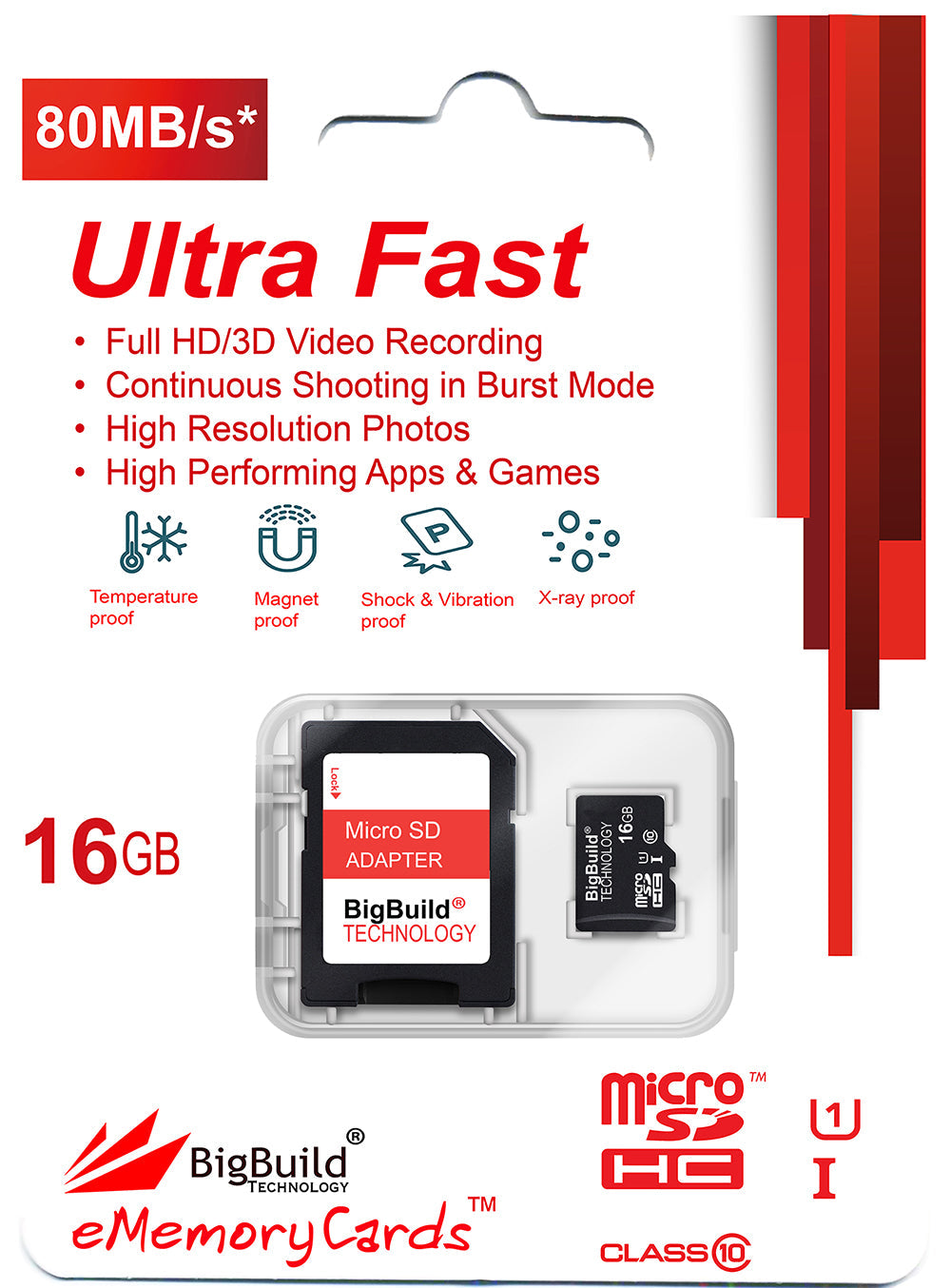 BigBuild Technology 16GB Ulta Fast 80MB/s Micro SDHC Memory Card, Perfect for Smartphones