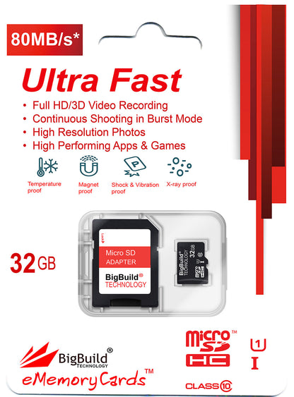 BigBuild Technology 32GB Ulta Fast 80MB/s Micro SDHC Memory Card, Perfect for Smartphones