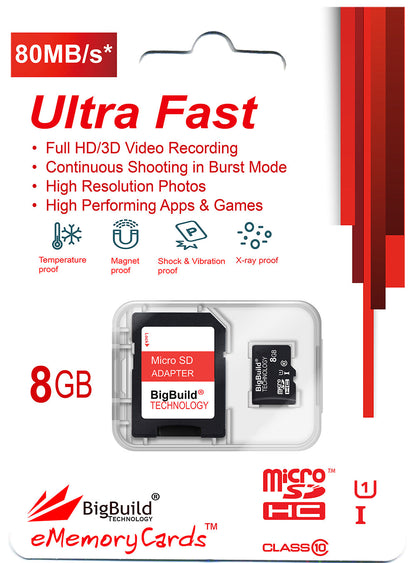 BigBuild Technology 8GB Ulta Fast 80MB/s Micro SDHC Memory Card, Perfect for Sat Navs