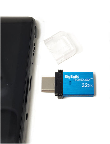 BigBuild Technology 32GB Blue Dual Drive Type C OTG USB Memory Stick, USB Drive