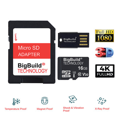BigBuild Technology 16GB Ultra Fast 100MB/s Micro SDHC Memory Card, Perfect for Smartphones