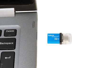 BigBuild Technology 32GB Blue Dual Drive Type C OTG USB Memory Stick, USB Drive