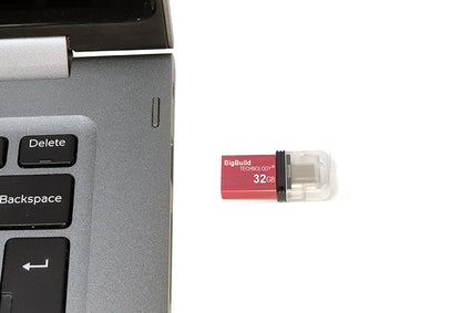 BigBuild Technology 32GB Red Dual Drive Type C OTG USB Memory Stick, USB Drive