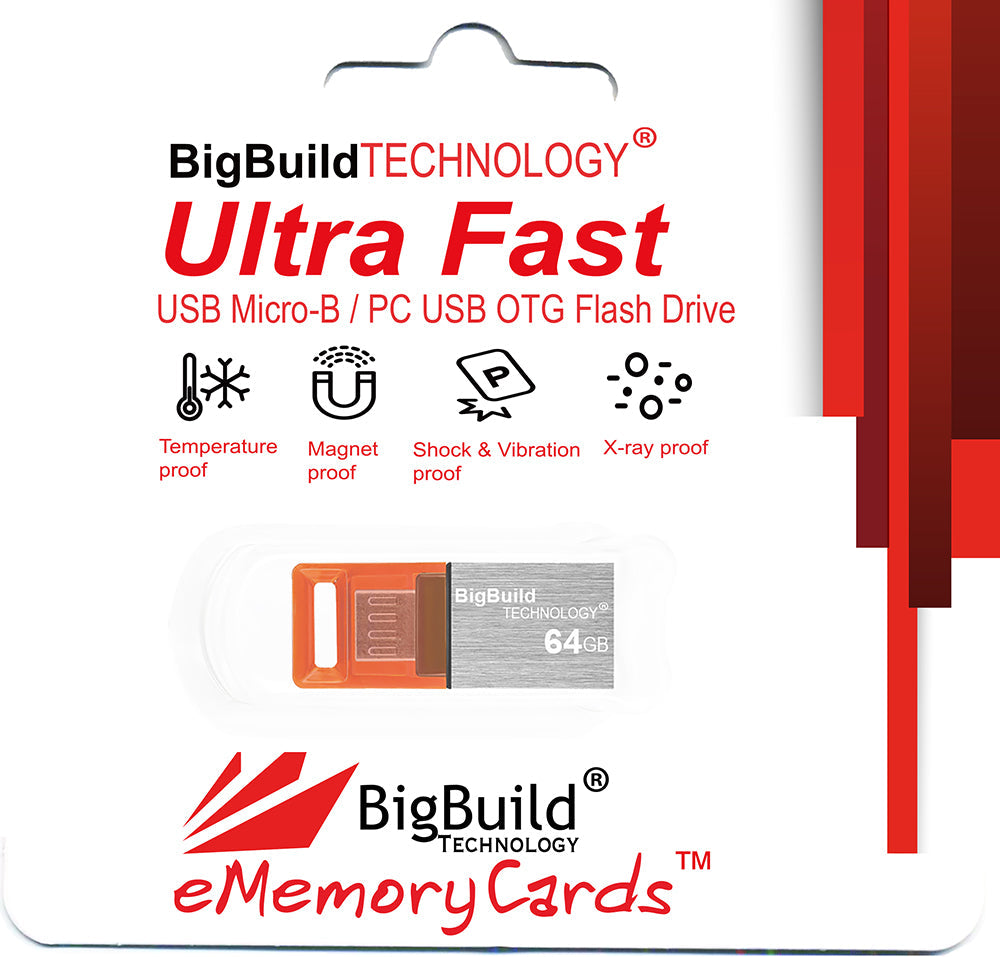 BigBuild Technology 64GB Silver Dual Drive Micro B OTG USB Memory Stick, USB Drive