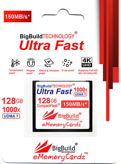 BigBuild Technology 128GB Ultra Fast 1000x 150MB/s UDMA 7 CompactFlash Memory Card