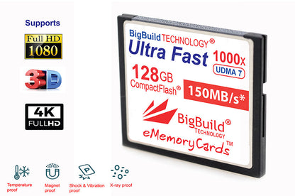 BigBuild Technology 128GB Ultra Fast 1000x 150MB/s UDMA 7 CompactFlash Memory Card