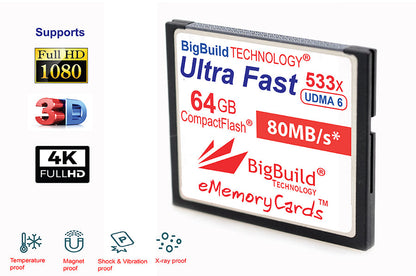 BigBuild Technology 64GB Ultra Fast 533x 80MB/s UDMA 6 CompactFlash Memory Card