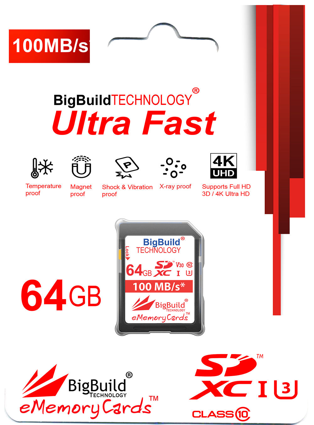 BigBuild Technology 64GB Ulta Fast 100MB/s U3 SDXC Memory Card