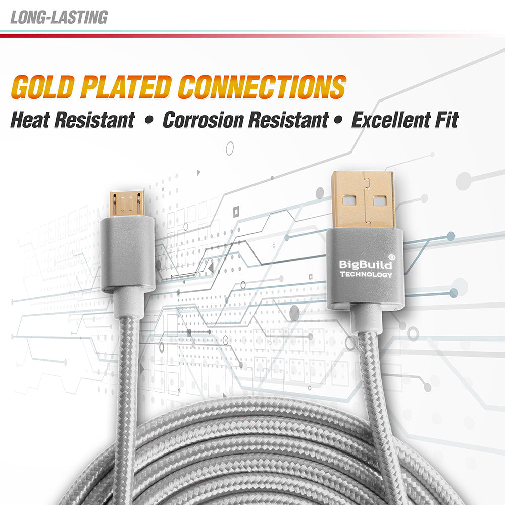 BigBuild Technology SILVER 3-Metre/9 Feet 9 inch Gold Plated USB Cable