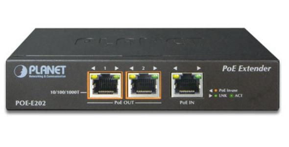 Planet POE-E202 Gigabit PoE+ Extender – 1-Port In, 2-Port Out, 30W, Metal