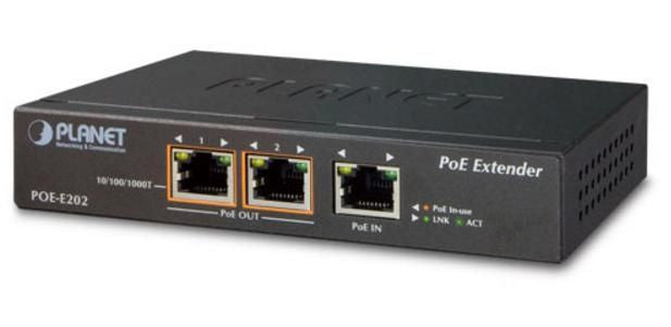 Planet POE-E202 Gigabit PoE+ Extender – 1-Port In, 2-Port Out, 30W, Metal