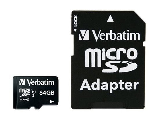 Verbatim 44084 MicroSDXC Memory Card 64GB – Class 10 UHS-I V10 with SD Adapter